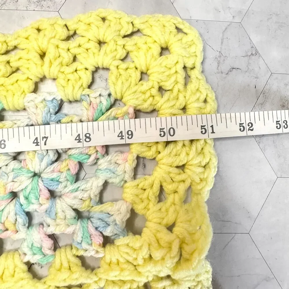Vintage Handmade Crochet Baby Blanket Granny Square Yellow Pastel Cottagecore